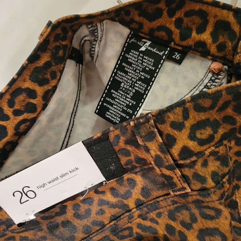 7 for all Mankind Leopard Print High-rise Slim-fit Kick Flare Jeans NEW - Picture 12 of 14
